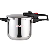 Magefesa Practika Plus Super Fast pressure cooker, 6.3 Quart, 18/10 stainless steel, suitable induction, excellent heat distribution, 5-layer encapsulated heat diffuser bottom, 5 safety systems
