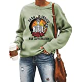 YourTops Dead Inside But Caffeinated Sunflower Women Long Sleeve Sweatshirt Skull Shirt for Women (1-Green,XX-Large,XX-Large)