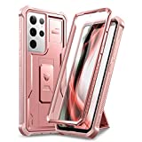 Dexnor for Samsung Galaxy S21 Ultra Case, [Built in Screen Protector and Kickstand] Heavy Military Grade Protection Shockproof Protective Cover for Samsung Galaxy S21 Ultra 5G, 6.8 inch Rose Gold