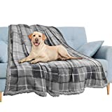 PAVILIA Waterproof Blanket for Couch, Sofa | Waterproof Dog Blanket for Large Dog, Puppy, Cat | Pet Blanket Protector | Plush Soft Warm Fuzzy Sherpa Blanket Bed Throw, Plaid Light Grey, 60x80