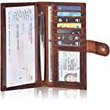 Valenchi-Leather RFID Checkbook cover for Men and Women-Duplicate Checks RFID Card Standard Register with pen inserts (Cognac Vintage)