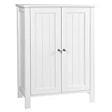 VASAGLE Bathroom Floor Storage Cabinet with Double Door Adjustable Shelf, 23.6 x 11.8 x 31.5 Inches White UBCB60W