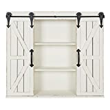 Kate and Laurel Cates Wood Wall Storage Cabinet with Two Sliding Barn Doors, Rustic White