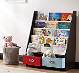 SEIRIONE Kids Bookshelf, 4 Sling Book Display Stand, 2 Toys Storage Organizer Cube Bins, Espresso