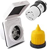 Podoy RV Power Inlet 125V 30 AMP Power Plug, Female Twist Locking Connector with Weatherproof Cover Boot Kit - Fits for RV Trailer Boat Caravan Camper Truck Yacht Power Cord