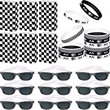 36 Pack Racing and Speed Theme Silicone Wristbands Bracelets, Checkered Racing Treat Bags and Race Car Sunglasses with Checkered Flag Designs for Car Party Sports Events Birthday Party Supplies