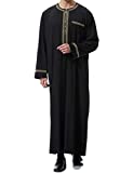 Islamic Mens Clothing Kaftan Maxi-Muslim Male Shirt Long Sleeve Abaya Dubai Cotton (Black,M