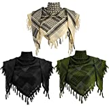 3 Pieces Shemagh Scarf Tactical Desert Scarf Tassel Keffiyeh 43 x 43 Inch (Green, Khaki, Black)