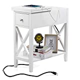 ChooChoo Flip Top Open End Table Skinny End Table, Thin end Table with Power Outlet for Living Room Bedroom