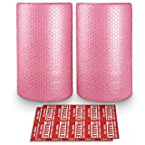 2-Pack Anti-Static Bubble Cushioning Wrap Rolls, 3/16" x 12" x 72' ft Total, Perforated Every 12", 20 Fragile Stickers for Packaging, Shipping, Mailing
