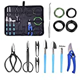 Bonsai Tools Set Bonsai Tree Kit 15PCS,Carbon Steel Scissor Cutter Shear Perfect Succulent Gardening Trimming Tools