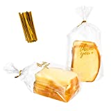 Cherodada 6"x 9" Bottom Gusset Bags, 100 Pcs Clear Cellophane Treat Goodie Bags Printed Thank You Pattern, with Twist Ties for Small Party Favor Packaging, Small Gift Wrapping, Food Storage