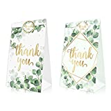 24Pack Eucalyptus Greenery Thank You Candy Bags with Stickers Sage Green Goodie Bags Neutral Baby Shower Bridal Shower Gift Paper Sack B-day Party Favor Ideas Decoration