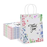 Thank You Gift Bags 50 Pack 8" X 4" X 10" Small Paper Bags With Handles Floral Design Thank You Bags For Business, Boutique, Gifts, Wedding Favors
