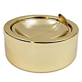 Smokeless Classic Metal Ashtray with a Lid for Cigarettes - Gold Windproof Outdoor Ashtrays Can Patio Outdoor Indoor Decorative Fancy Ash Tray