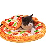 SEIS 2 Pcs Pet Mat and Blanket Set Warm Dog Pad Winter Cat Blanket Cute Pizza Toast Design Sleeping Bed (Pizza, L)