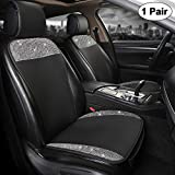 Black Panther Luxury PU Leather Front Pair Car Seat Covers Protectors with Bling Bling Crystal Rhinestones for Women Girls, Universal Fit 95% of Cars, Black