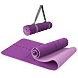 FrenzyBird Non-Slip Yoga Mat, Eco Friendly TPE Fitness Exercise Mat 1/4 Inch Extra Thick with Strap and Alignment Marks, for Women & Men, Yoga, Pilates, Gym,Xmas Gift and Floor Workouts