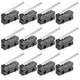 Micro Limit Switch, 2.2 Inch Micro Switch with Lever SPDT 1NO 1NC, 3 Pin Push Button Momentary Limit Switch AC 5A 125V 250V(12 Pcs)