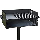 Pilot Rock CBP-247 Jumbo Park Style Heavy Duty Steel Outdoor BBQ Charcoal Grill with Cooking Grate and 2 Piece Post for Camping and Backyards, Black
