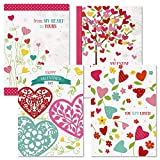 Faith Hearts & Blossoms Valentine Greeting Cards - Set of 8 (4 Designs), Large 5" x 7", Religious Valentines Cards with Scripture