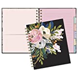 Medium Tabbed Spiral Notebook by Studio Oh! - Bella Flora on Black - 6.75” × 8.25” - 192 Lined Pages with Tabs & 6 Color-Coded Sections - Decorative Art Cover & Double-Sided Storage Pocket