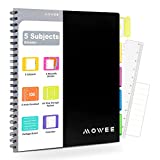 MOWEE Spiral Notebook - 5 Subject Notebook, College Ruled Notebook 3-Hole Punched With Dividers, Storage Pockets, 11" Ruler, 200 Pages, for Writing Journal, Home &Office, School Supplies, 8.1''x11.7''（Black）