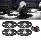 MICTUNING 4 Pods White LED Rock Lights with Wiring Harness, Waterproof Underglow Underbody Light Kit for Car Truck ATV UTV SUV Offroad Boat