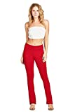 Hollywood Star Fashion Women's Basic Foldover Solid Bootleg Flare Yoga Fitness Pants (Large, Dark Red)