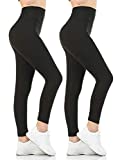 Gnpolo Womens Black High Waisted Leggings 2 Packs Soft Slim Tummy Control Blouse Yoga Pants