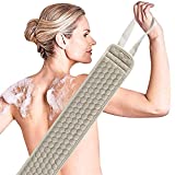 Suntee Exfoliating Back Scrubber& Exfoliating Sponge Pad Set for Shower, Bath Shower Scrubber for Women, Luffa Scrubber to Deep Clean Relax Your Body (32.5 inch Length 3.5 inch Width)
