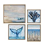 Madison Park Seascape Wall Art-Coastal Theme Complete Set Modern 4 Piece Home Painting Gel Coat Canvas, Living Room Décor, Multi-Sizes, Blue