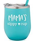 SassyCups Mama's Sippy Cup Wine Tumbler | Stainless Steel Stemless Wine Glass Tumbler with Lid and Straw For New Mom | Mama Tumbler | Mom to Be Cup | Soon to Be Mom | Mommy Again (12 Ounce, Mint)