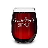 Shop4Ever Grandma's Sippy Cup Engraved Stemless Wine Glass Mother's Day Gift for Grandma Pregnancy Announcement for New Grandma To Be