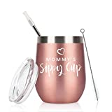 Mommy's Sippy Cup Wine Tumbler with Lid, Mom Birthday Christmas Gifts for Mom New Mom Mother Wife Women Mother's Day Thanksgiving Day, Insulated Stainless Steel Stemless Tumbler (12 Oz, Rose Gold)