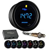 GlowShift Black 7 Color Digital Wideband Air/Fuel Ratio AFR Gauge Kit - Includes Oxygen Sensor, Data Logging Output & Weld-in Bung - Multi-Color LED Display - Clear Lens - 2-1/16" 52mm