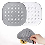 Hair Catcher,Square Drain Cover for Shower Silicone Hair Stopper with Suction Cups,Easy to Install Suit for Bathroom,Bathtub,Kitchen 2 Pack (White and Grey)