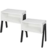 Nightstand, Set of 2 Stackable End Table, Side Table for Small Spaces, Industrial Accent Furniture, Metal Frame, Black & White
