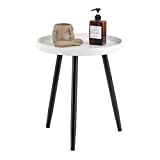 YMLHOME Round Side Table Modern Minimalism Coffee Table Nightstand Accent Table Wooden Tray End Table for Small Spaces Living Room Bedroom Office (White & Black)