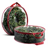 Zober 2-Pack Christmas Wreath Storage Bag 30 Inch - Clear PVC Plastic for All View Durable Plastic Fabric Dual Zippered Bag for Holiday Artificial Christmas Wreaths, 2 Stitch-Reinforced Canvas Handles