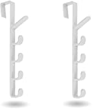 [Mighty Tidy Home] 2-Pack Over The Door Hook Hanger | 5-Hook Heavy-Duty Organizer Rack for Coats, Hats, Robes, Shirts, Belts, Bags, Towels, Closet and Bathroom (2-Pack in White)