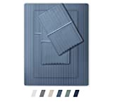 Feather & Stitch 500 Thread Count 100% Cotton Stripe Sheets Set with 2 Twin XL Fitted,1 King Flat, 2 King Pillow Cases .Soft Sateen Weave, Deep Pocket (Blue, Split King)