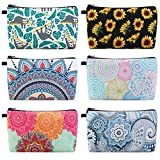 MAGEFY Makeup Bag 6 Styles Portable Travel Cosmetic Bag for Women Flower Patterns Zipper Pouch Sloth Gifts Makeup Pouch for Girls with Black Zipper (6 packs)