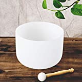 Leize Quartz Crystal Singing Bowl F Note 432 hz Heart Chakra White 8" with Heavy Duty Carrying Case Suede Striker