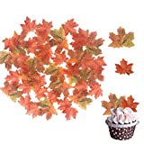 Weraru 90 Pcs Edible Fall Leaves Gold Leaf Cupcake Toppers, For your Party Cake Toppers Decoration