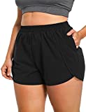 Lafaris Plus Size Shorts for Women 2X,Ladies Summer Workout Sports Athletic Running Gym Walking Yoga Hiking Exercise Golf Basketball Lounge Clothes with Pockets and Liner Black