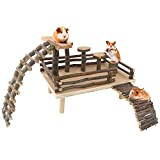 HOSUKKO Hamster Climbing Toys Wooden Hamster Playing Activity Set, Hamster Activity Playground Climb Platform Apple Wood Chewing Toys for Hamster Small Pets (D-Playground with Large Bridge)