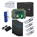 TCP/IP 4 Door Entry Access Control Panel Kit Electric Strike Fail Secure NO Mode Lock Enroll RFID USB Reader 110-240V Power Supply Box RFID Reader Phone APP remotely Open Door