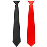 2 Pieces Men's Clip-on Ties Solid Color Clip-on Ties Pre-tied Neckties for Office School Police Security Wedding Graduation Uniforms (Red, Black,20 Inches)