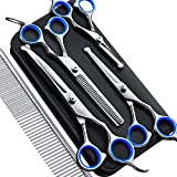 Gimars Professional 4CR Stainless Steel 6 in 1 Grooming Scissors for Dogs with Safety Round Tip, Heavy Duty Titanium Coated Pet Grooming Scissor for Dogs, Cats and Other Animals